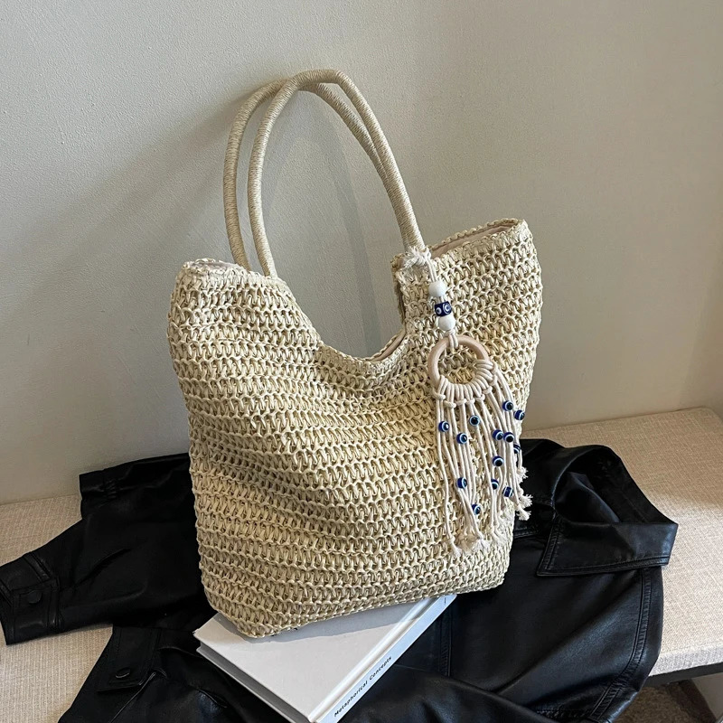 Large Beach Bag With Tassels Bohomian Straw Handbag Large Capacity Vocation Handbags Perfect For Beach Pool And Travel R250312