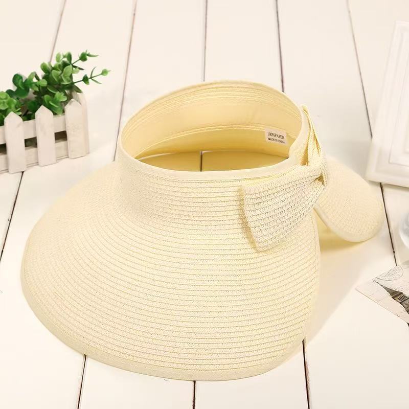 baseball cap Straw woven butterfly empty top foldable beach photo, women's summer face covering hat, sun protection hat
