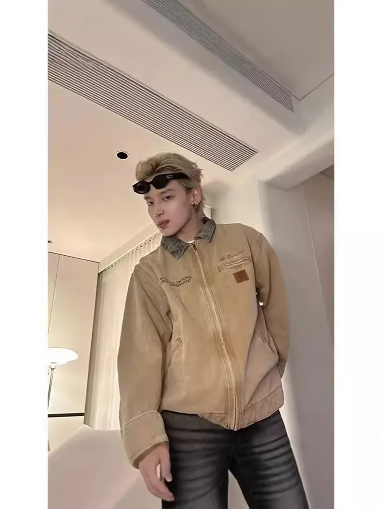 Retro canvas Detroit hunting jacket with thick cotton pockets and a lapel zipper suitable for mens autumn season 250313