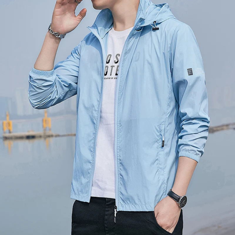 Summer Fashion Mens Sunscreen Clothing UltraThin Breathable Ice Silk Fishing Skin Coat QuickDry Loose Jacket 250313