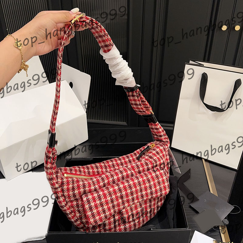 Large Capacity Red Woolen Tweed Mixed Fibers Chest Waist Crossbody Bags Luxury Designer Classic Quilted Diamond Lattice Handbag Outdoor Sports Travel Pocket 27CM