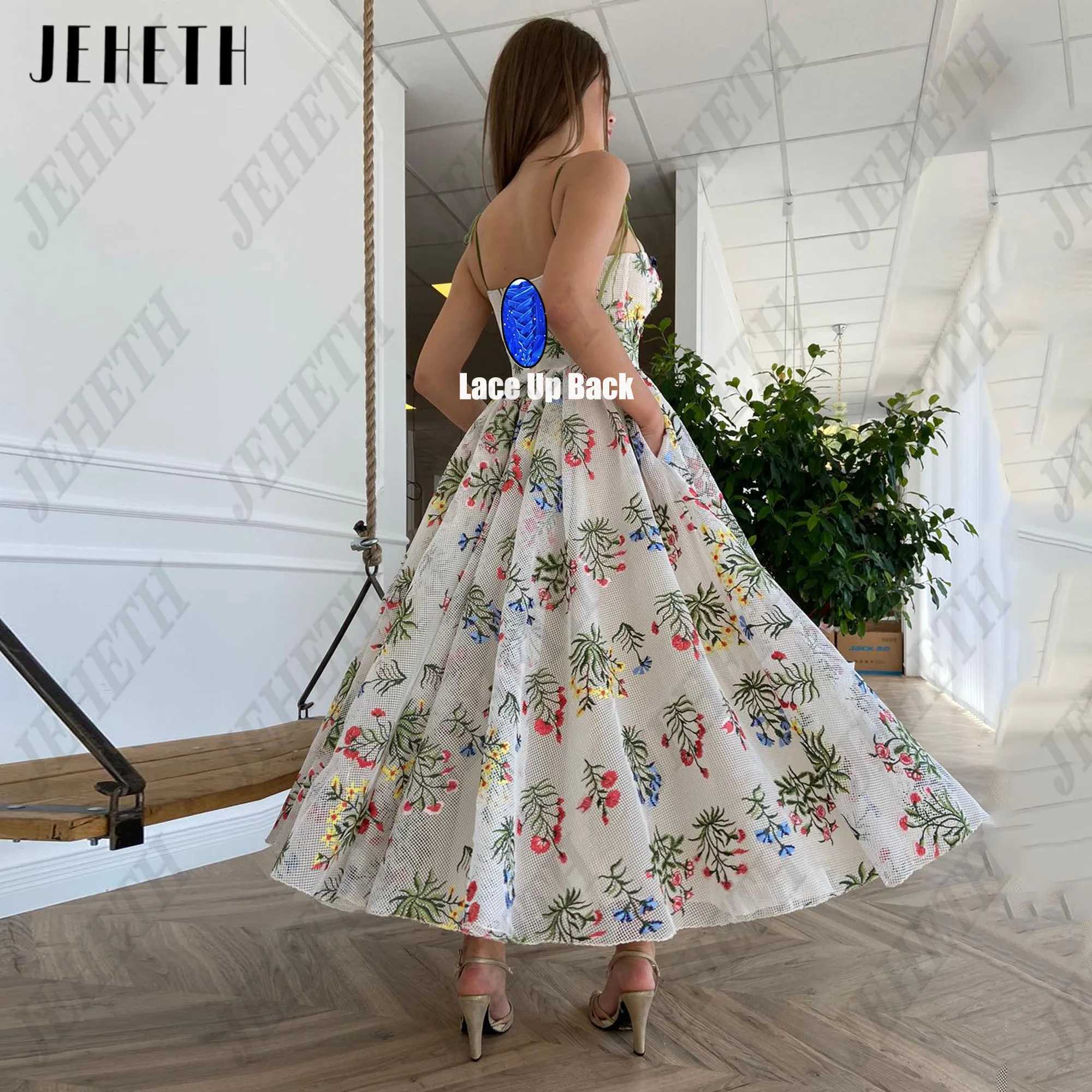 Urban Sexy Dresses JEHETH Embroidered Lace Midi Prom Dr Swtheart Italian Noodles Shoulder Straps ALine Formal Party Dress Pocket Vestido Festa Custom 