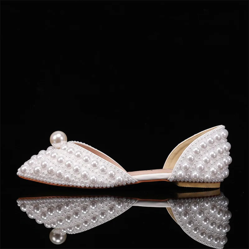 Handmade Full Pealrs Beading Women Flats Pumps Elegant Pointed toe Party Banquet for girls Fashion Wedding Bridal Shoes 250312