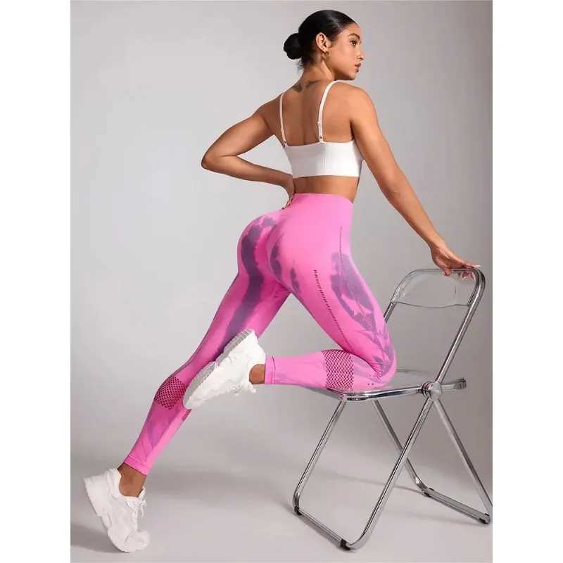 Active Pants Women Stretchy Pants Gym Tie-Dye Leggings for Women Seaml High-Waisted Hollow Out Tight-Fitting Workout Leggings Y250312787B