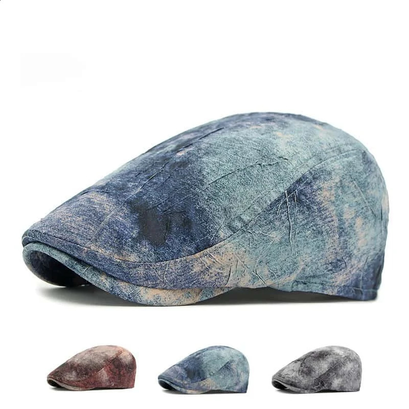 Blue denim beret unisex fashion Y2k girls baseball cap spring and summer gothic retro printed womens short Brim hat 250313