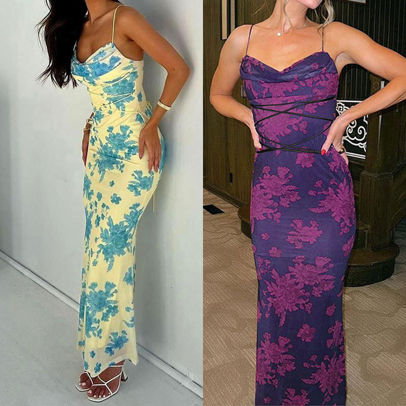 2025 Spring New Women's Sexy Temperament Strap Wrap Hip Skirt Floral Slimming Dress