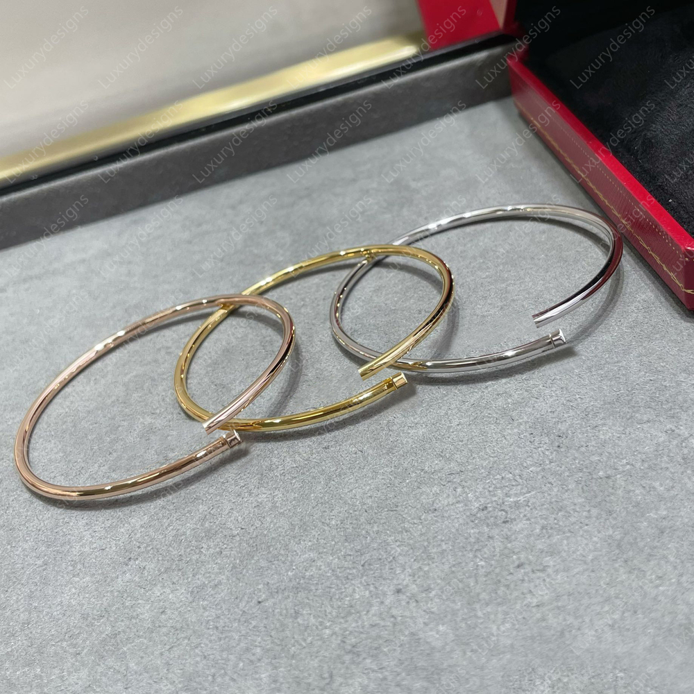 Thin Nail Bracelet Womens Designer Bracelets Top Quality V Gold 18K Gold Plated Luxury Nail Bangle Inlaid Diamonds Fashion Jewelry with Red Box Packing