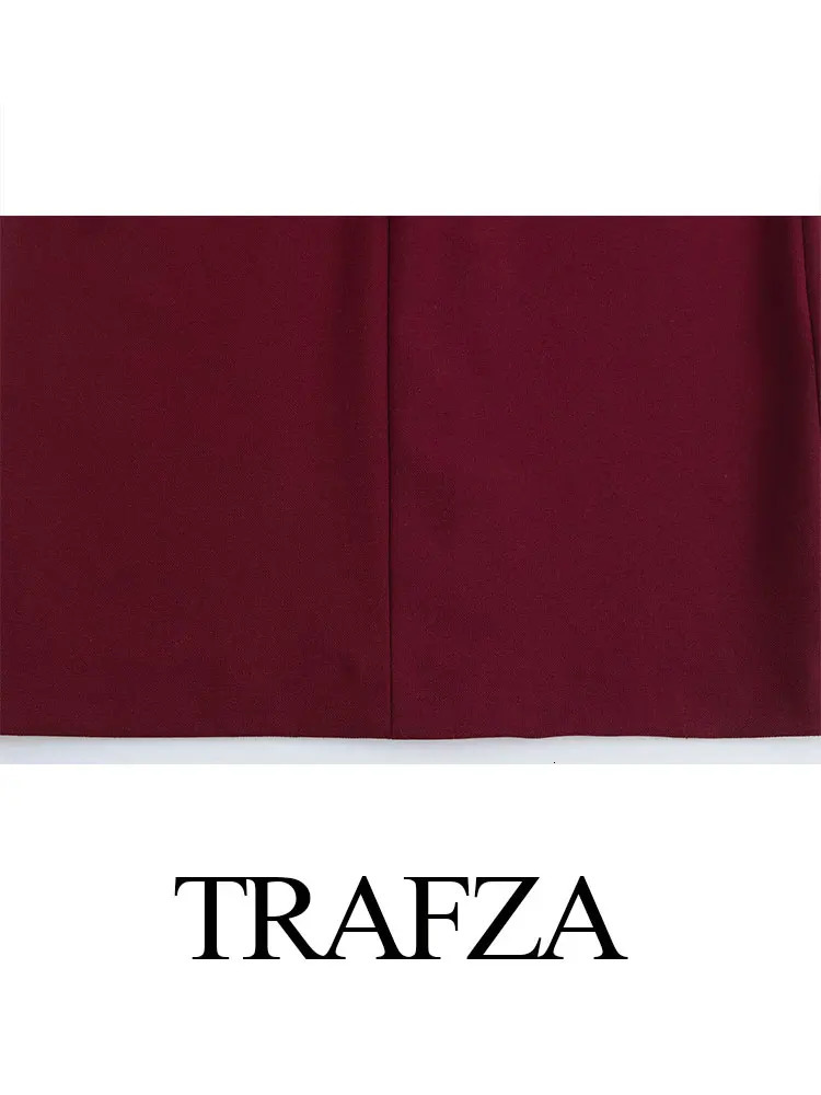 TRAFZA Summer Womens Fashion Dress Trend Wine Red Ultra Thin Midi Folded Evening Vestidos 250313