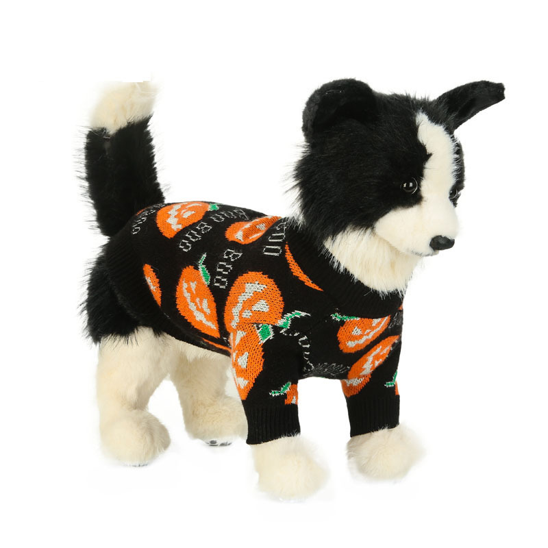 New Halloween pet clothes, puppy sweater, pumpkin shaped Halloween kitten black costume