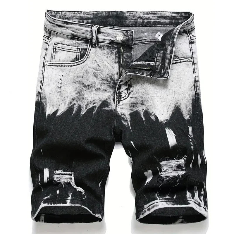 Summer ultrathin elastic mens shorts fashionable retro ned denim streetwear 98% pure cotton cargo 250313