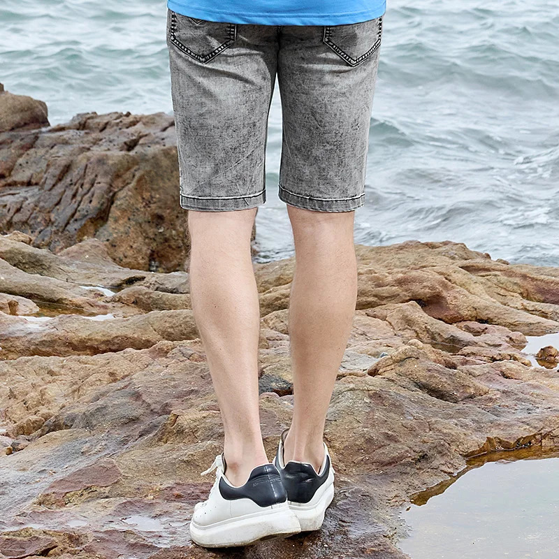 gray denim shorts mens Bruce Shark summer thin soft cotton casual fashion stretch straight loose Trouser size 42 250313