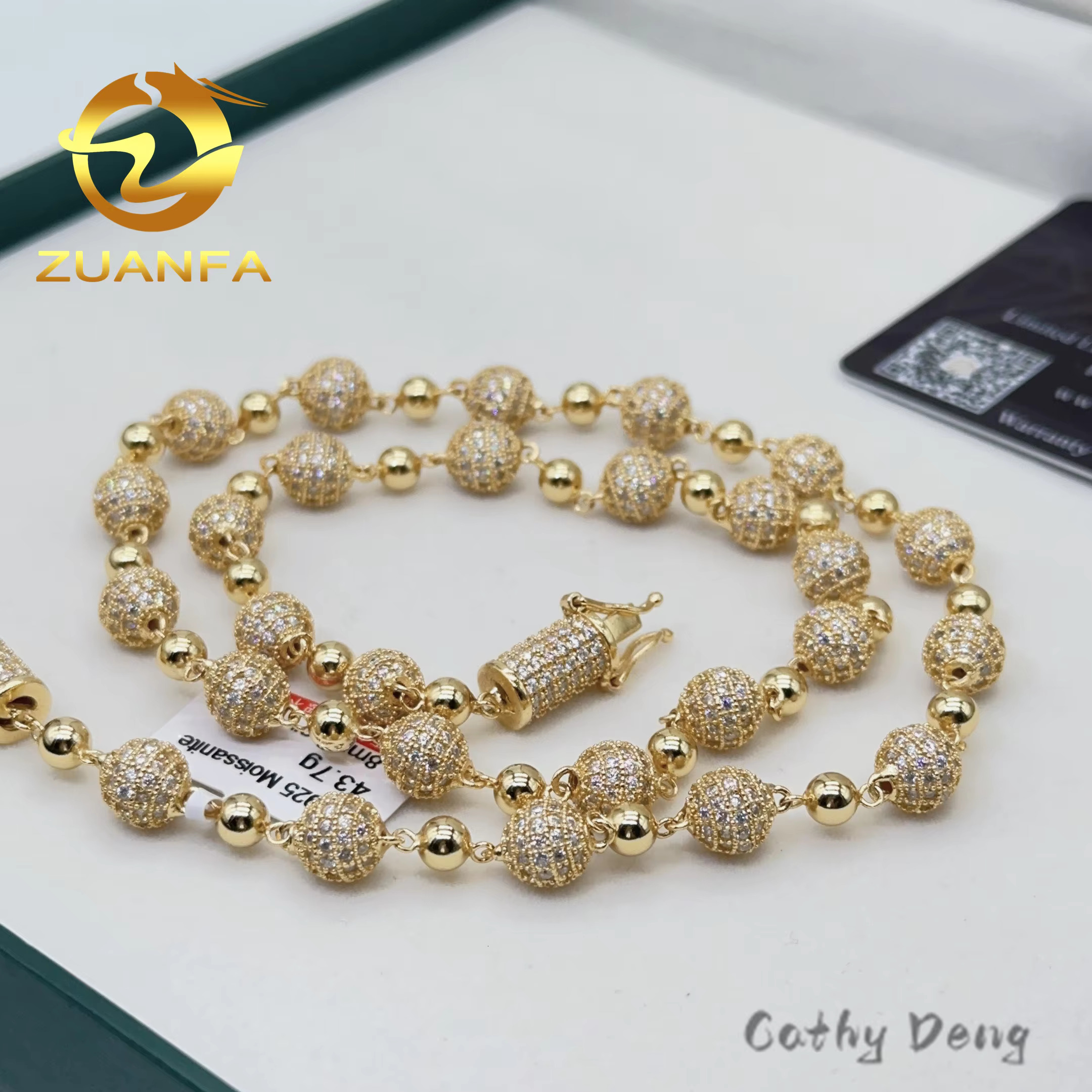 Trendy Fine Jewelry 8mm Round Ball Design Pass Diamond Tester 925Silver Vvs Moissanite Diamond Iced Out Ball Chain Necklace