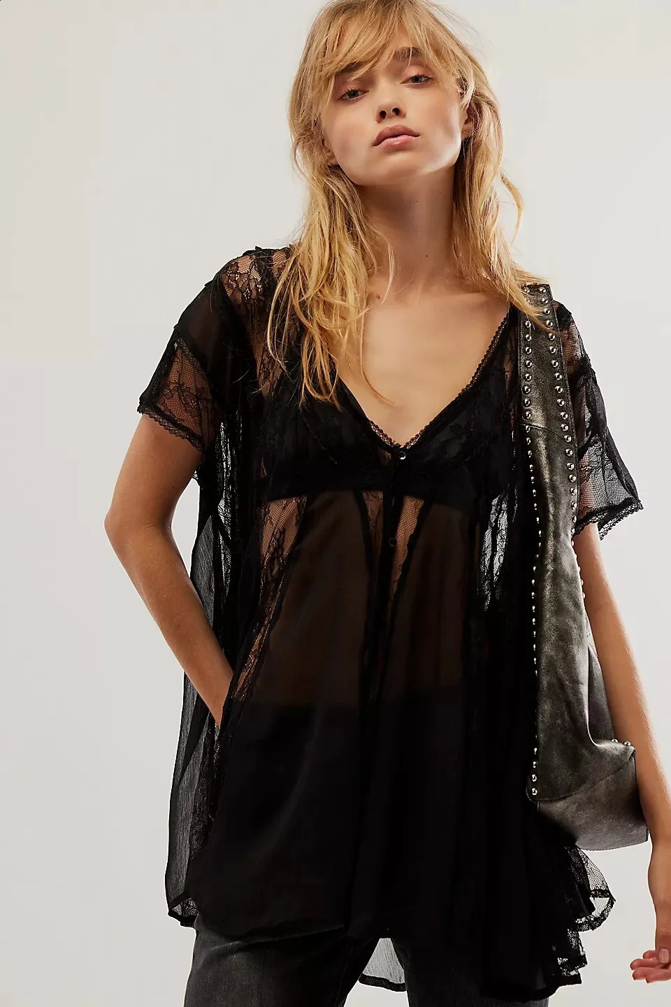 Women Llace See-through Blouses Summer Oversized Short Sleeve V-neck Tops Y2K Fairy Grunge Shirts Blouses Streetwear 250313