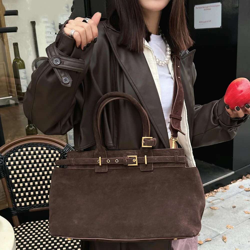 Women's Bags Genuine Leather Large Capacity Suede Handbags For Women Designer Tote Casual Fashion Belt Buckle Crossbody Bags