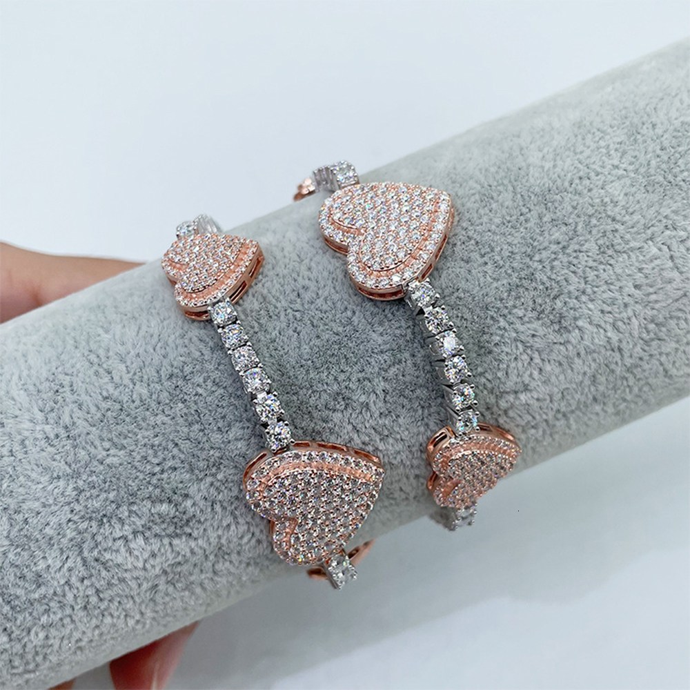 3mm Moissanite Heart S925 Silver Tennis Chain Necklaces For Women Iced Out Hand Chain Pass Diamonds Tester Hip Hop Goth Jewelry