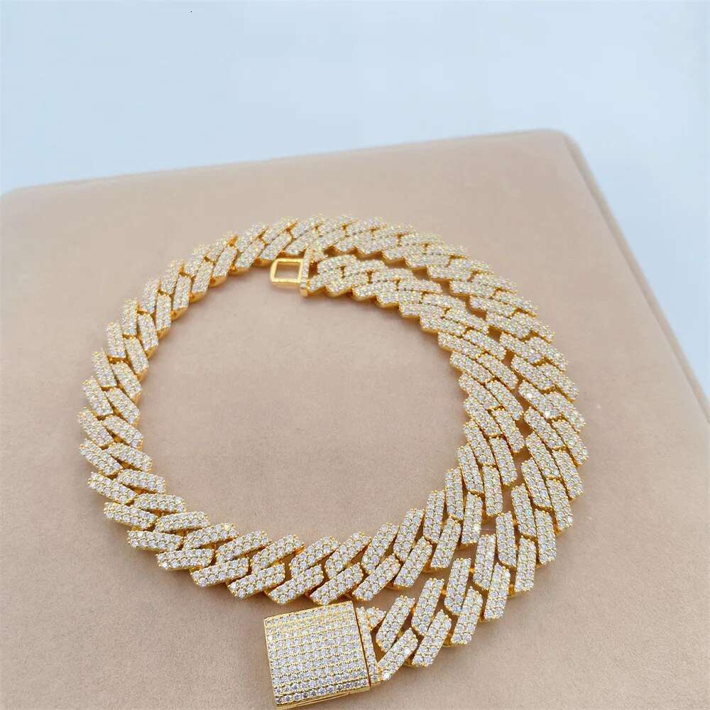 2025 Real Moissanite Cuban Choker Necklace, stylish men's and women's 8/10/12/15mm S Sterg Sier Hip Hop Dia Tennis necklace