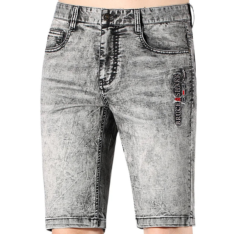 gray denim shorts mens Bruce Shark summer thin soft cotton casual fashion stretch straight loose Trouser size 42 250313