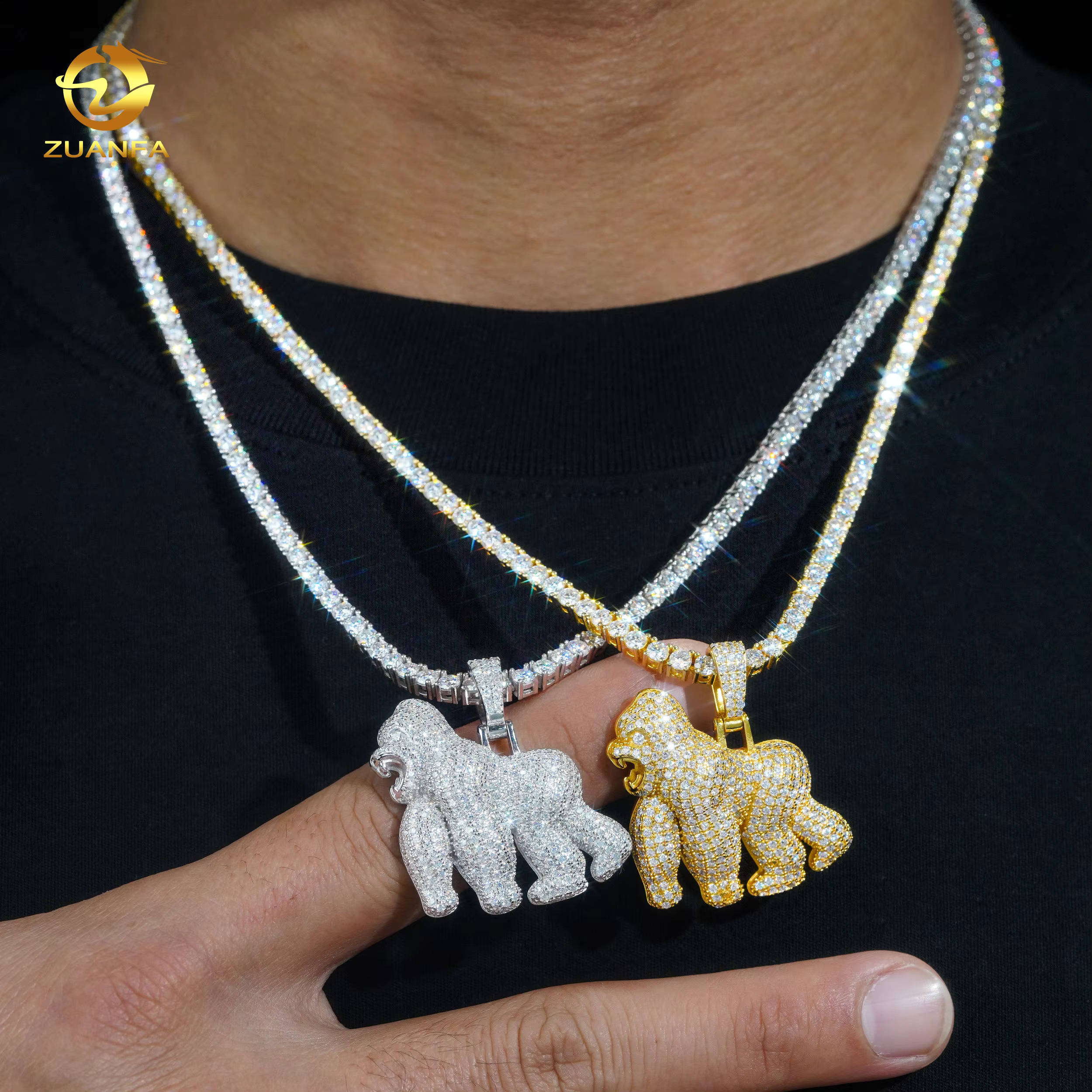 New Design Full Diamond Hip Hop King Kong Pendant Luxury 925 Sterling Silver Iced Out Moissanite Gorilla Pendant