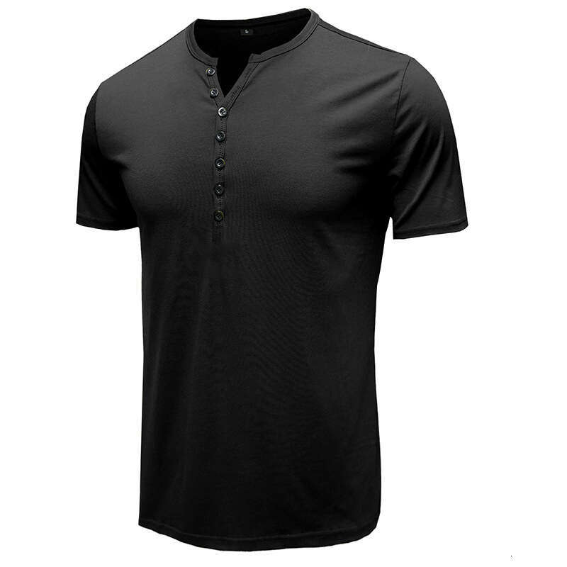 summer clothing, European and American Henry shirt, short sleeved men's T-shirt, solid color top, new casual fashion trend clothing