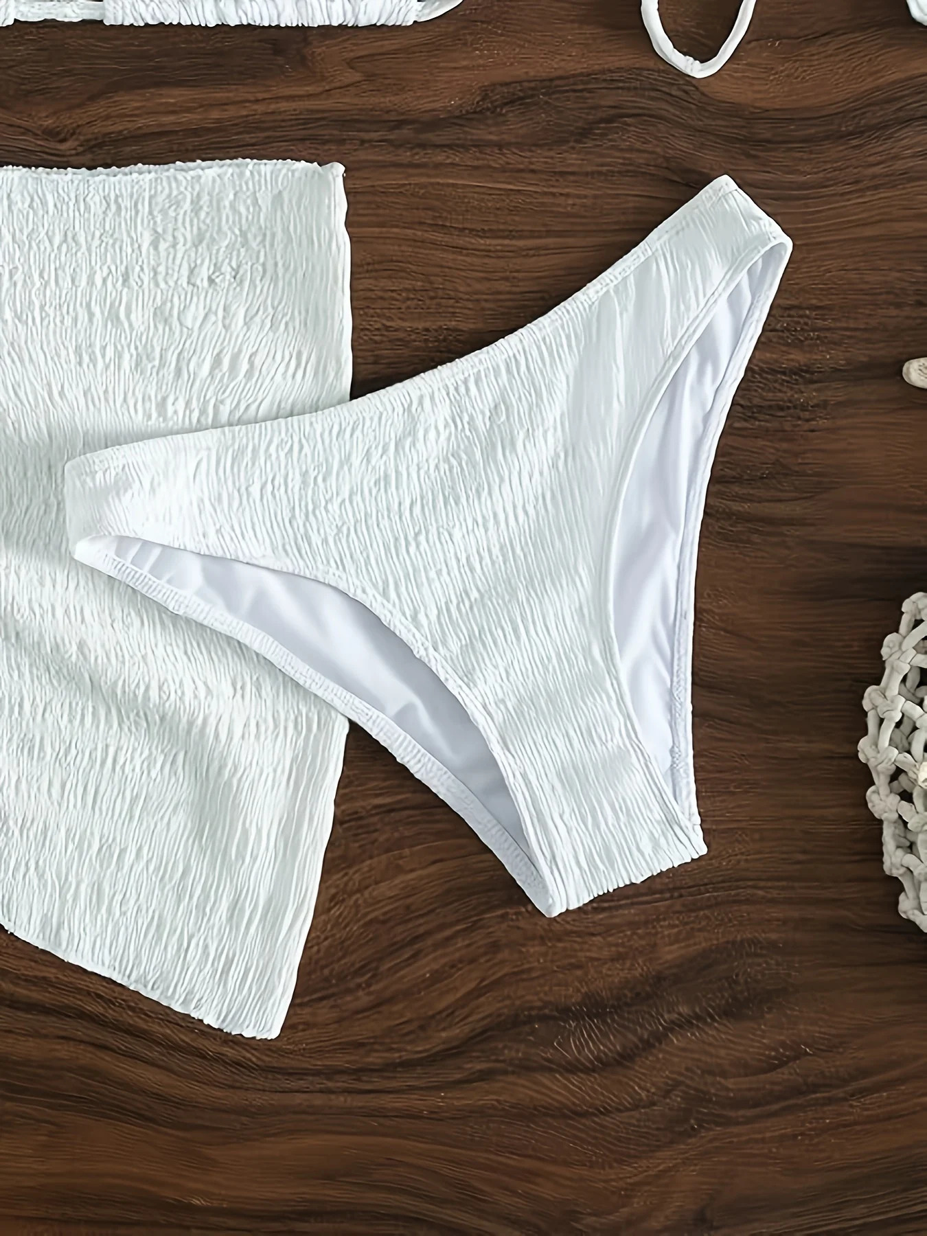 European and American Sexy Split Solid Color Bikini Womens Swimsuit ThreePiece Set 250311