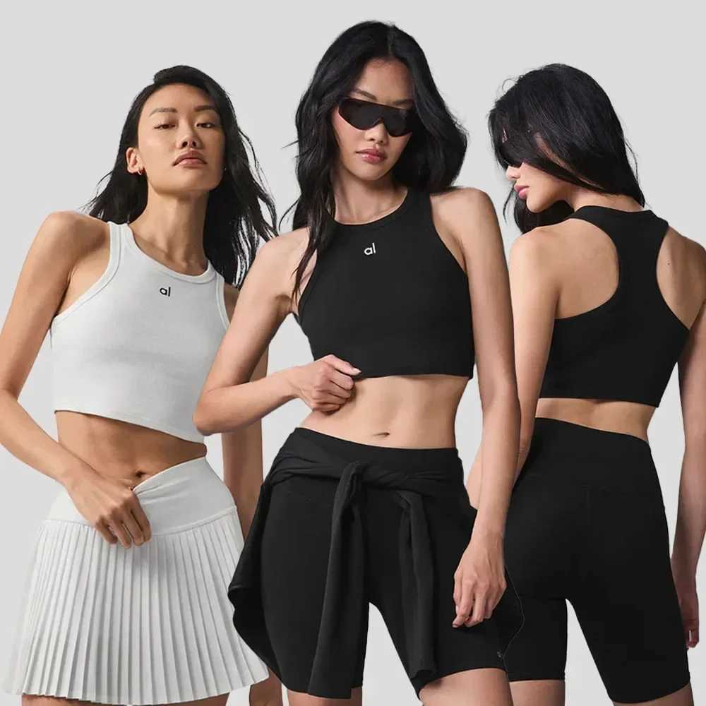 Active Shirts Tees tank top Women Aspire Tank Knitted Vest Slvel Seaml Short Workout Sports Gym Y2K Top Fit Running Slim Vest Y250312OJ4S