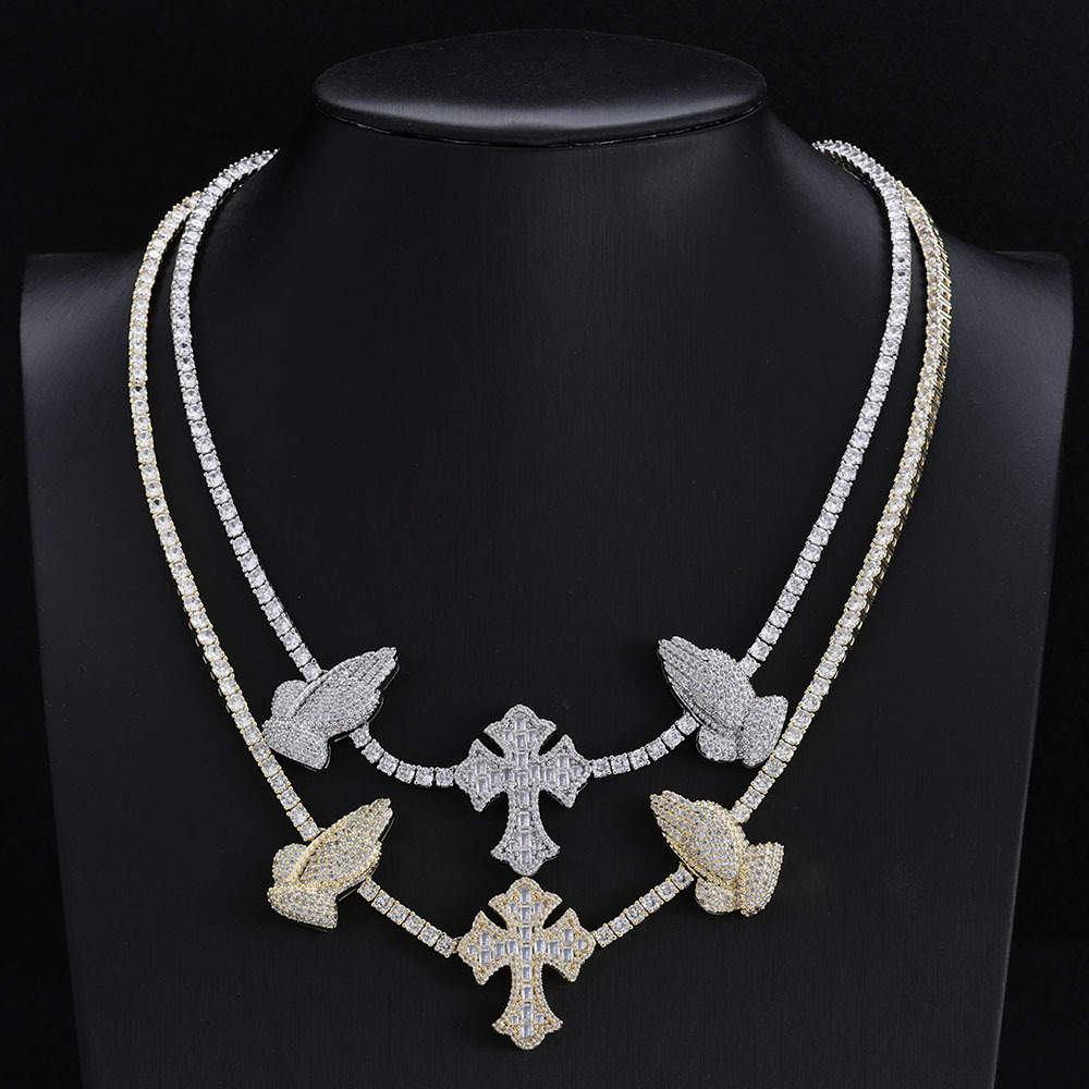 GRA Certified Custom Cross Necklace Silver 925 VVS Moissanite Hip-hop Ice Out Tennis Chain Necklace Womens Jewelry