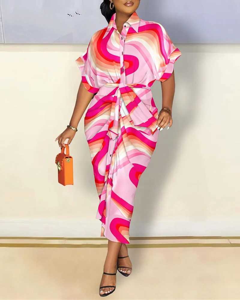 Urban Sexy Dresses Womens Bohemian Dr Summer Collar Single Chest Button Irregular Long Dr Womens Sexy Letter Printed Maxi Dress Y240312VHQL