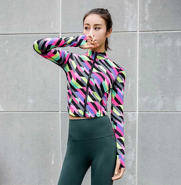 Active Shirts Tees Womens sports running long sleeved stand up collar zipper gym quick drying shirt womens short jacket Y250312HY2V