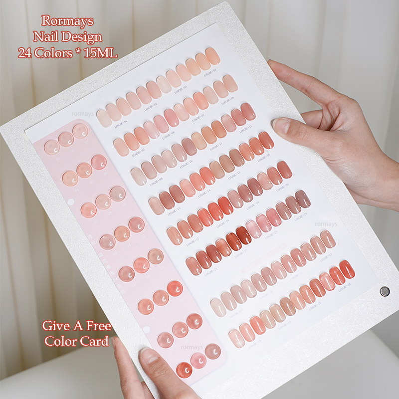 Rormays Summer Fashion Naked Ice Skin gel Polishing 24PCS Mixed Varnish Durable Translucent Pink UV Primer Nail Design Salon 15ML Wholesale Factory