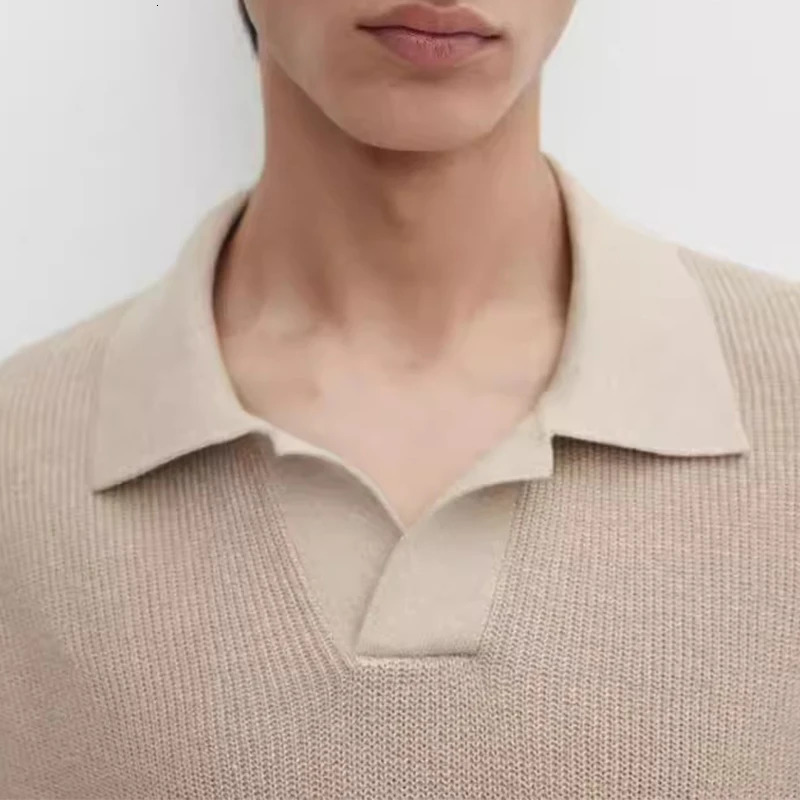 Fashion solid color knitted polo shirt mens spring and summer casual collar jumping top breathable 250313