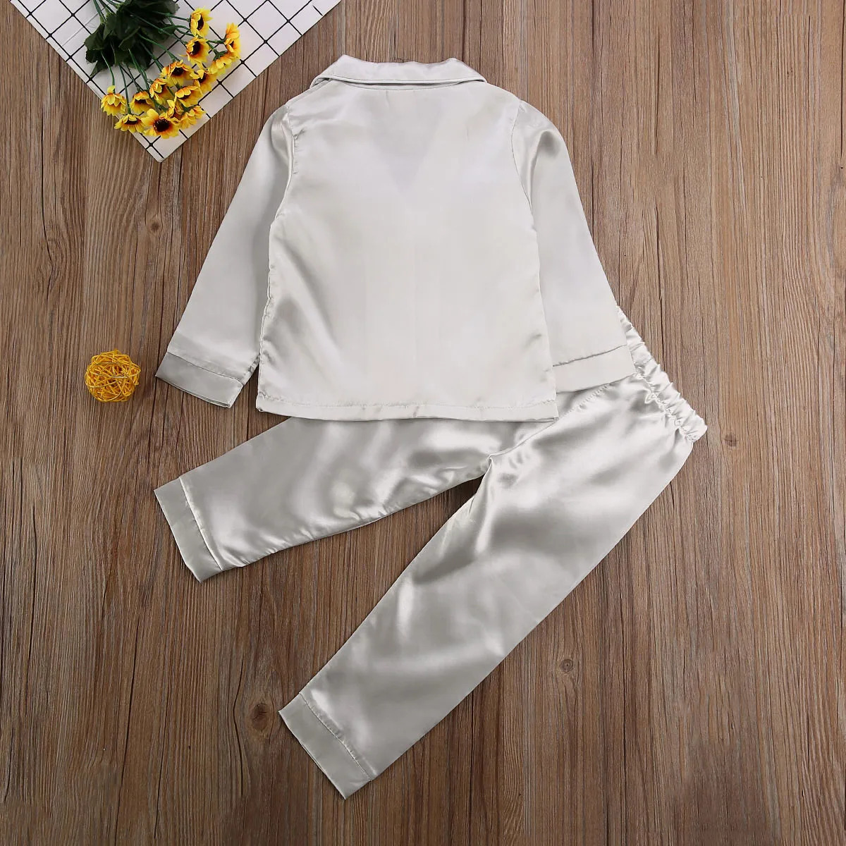 Fashion Baby Kid Girls Satin Autumn Winter Pajamas Set Solid Long Sleeve Button TopsLong Pants 2PCS Outfits Set 250312