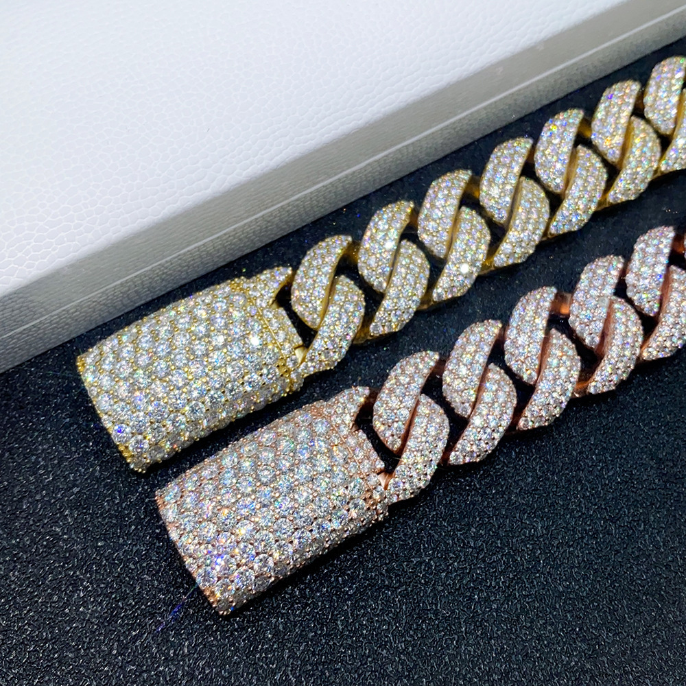 20mm Three Rows Of Moissanite Cuban Chain Bracelet Necklace S925 Silver Iced Out For Men Hip Hop Jewelry Pass Diamonds Tester