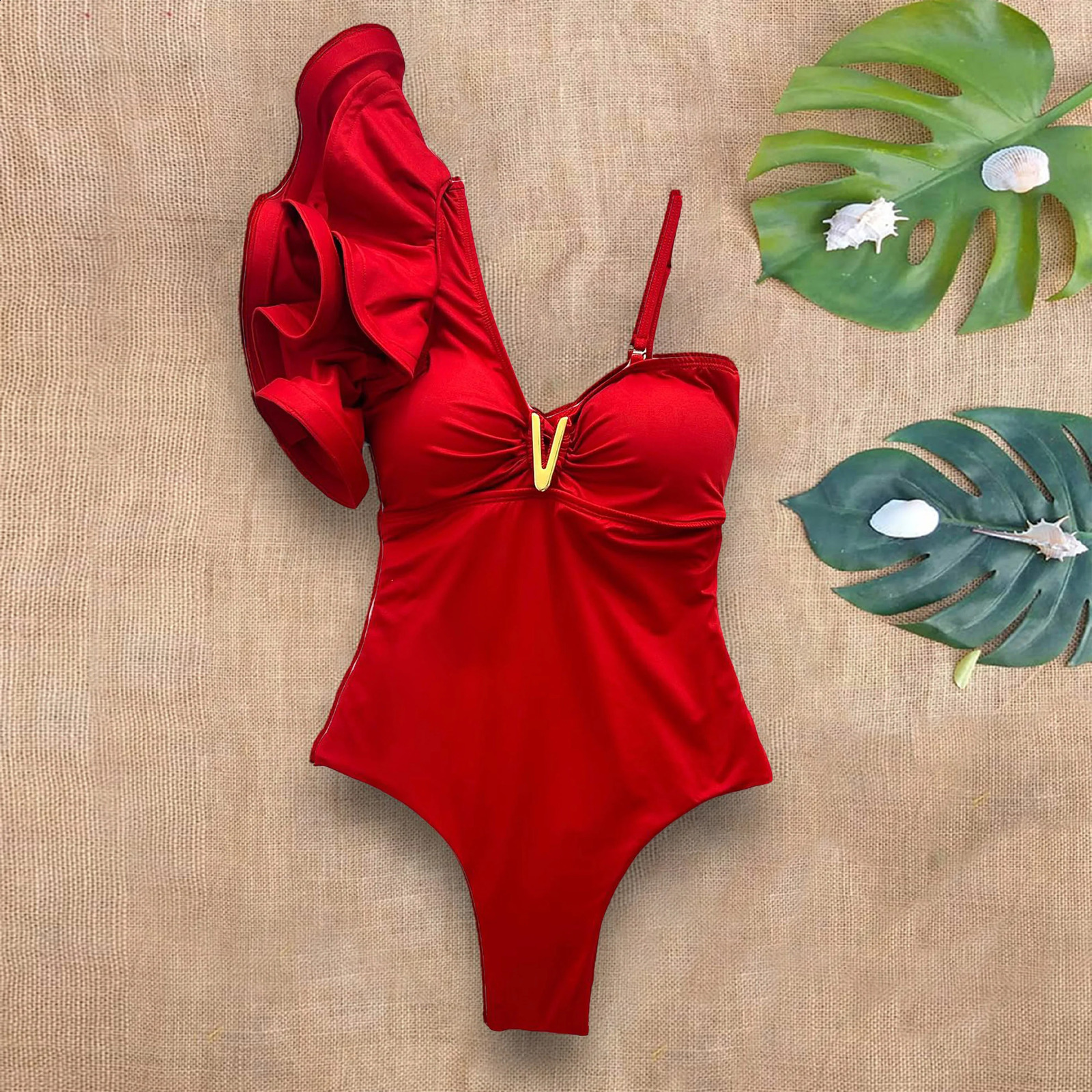 Arrival Ruffle Swimwear Single Shoulder One Piece Swimsuit Women Floral Printed Tropical Summer Beach Bathing Suit 250313