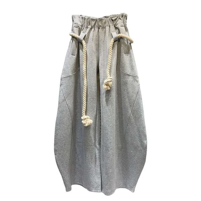 DEAT 2024 Autumn New Arrival Fashion Women's Woven Bandage Design Loose High Elastic Waist Wide Leg Casual Pants 33A1851