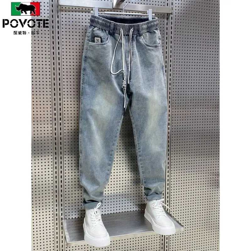 Fashionable Korean streetwear luxury brand mens drawstring casual loose denim jeans suitable for spring and autumn fashion products mens pants X250313