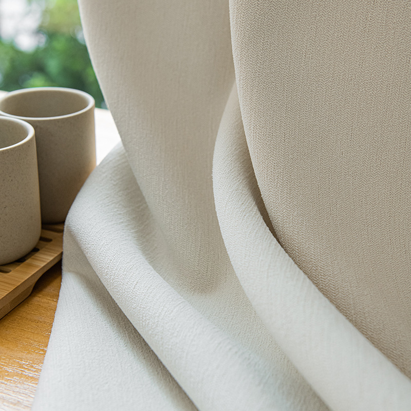 A934 High density fine velvet chenille curtain fabric cream color healing series living room bedroom sun protection high light blocking curtain finish