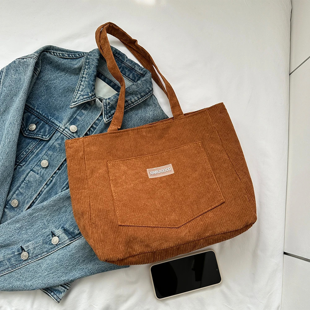 Women Corduroy Tote Bag with Pocket Large Capacity Shoulder Bags Casual Shopping Bag for Ladies School Work Handbag Shopping R250312