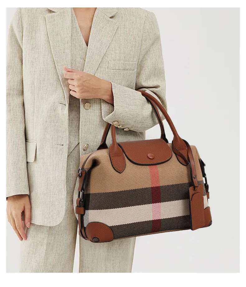 Women's Bags handbag Exquisite women's bag, Boston bag with canvas and leather plaid handbag for daily commute novelty of