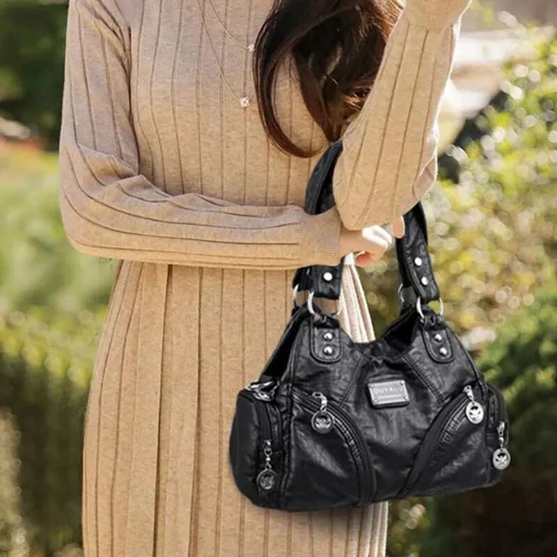 Women's Bags Women's Bags Soft Pu Leather Shoulder Black HandBags Tote New Arrival Mini Small Motorcycle Bags Crossbody for Women