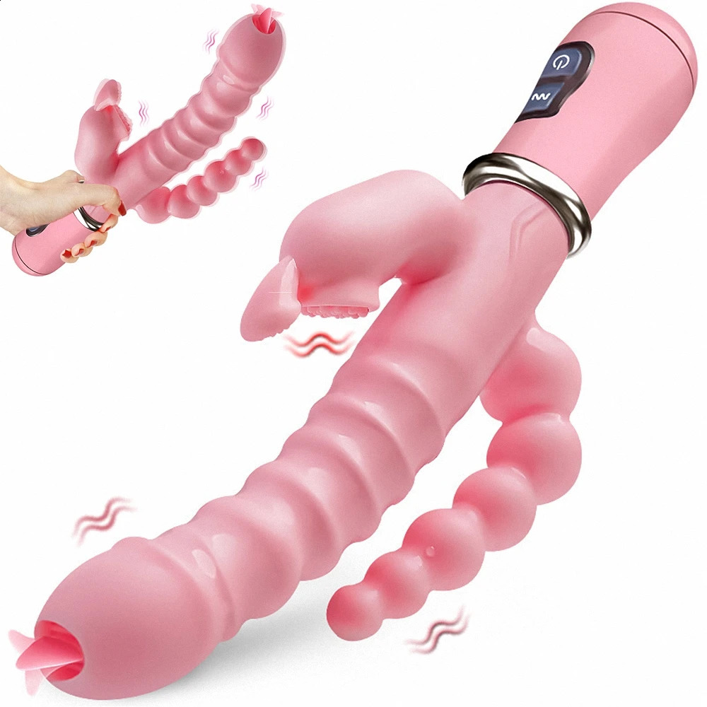 LicklIp 3 In 1 Dildo Rabbit Vibrator Tongue Licking Double Rod Masturbation Anal Clit Sex Toys for Women 250313