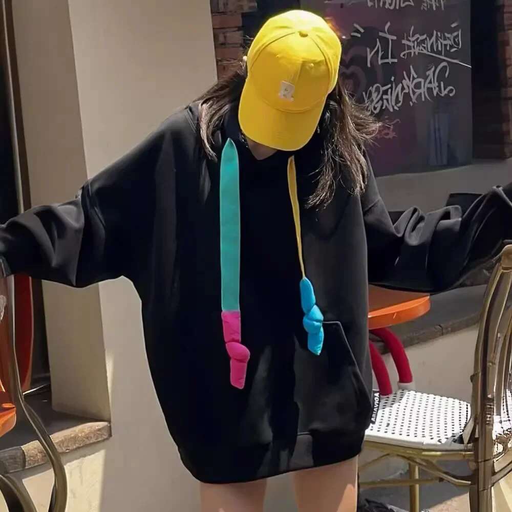 Large Candy Colored Oversized Top, Trendy And Stylish, Mid To Long Length Loose Hooded Sweatshirt Zip Hoodie Winter Clothes