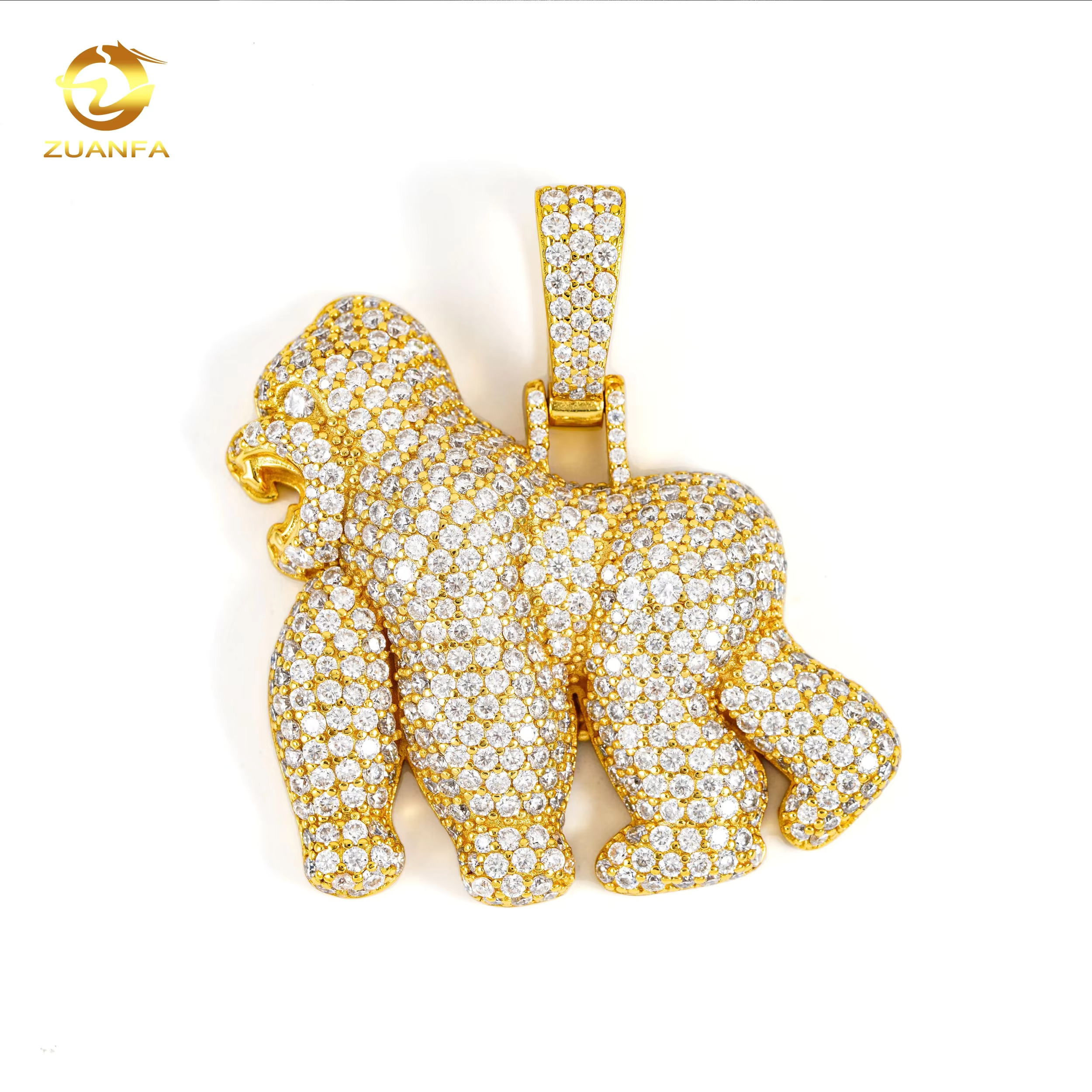 New Design Full Diamond Hip Hop King Kong Pendant Luxury 925 Sterling Silver Iced Out Moissanite Gorilla Pendant