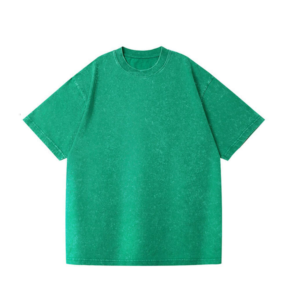 Retro stir fried snowflake washed made of European American pure cotton, loose base round neck pullover, heavyweight T-shirt for men in 2025, new casu