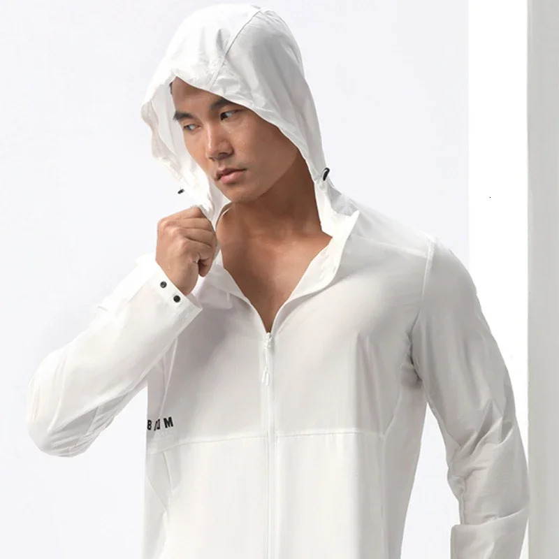 Mens thin sun protection sports shirt running top jacket outdoor hiking climbing hoodie mens ice silk suit 250313