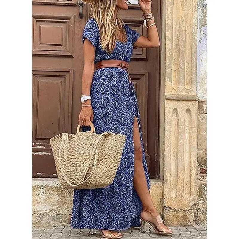 Urban Sexy Dresses Elegant floral pleated H-shaped Midi Dr womens V-neck puff sleeve waist pleated button dress womens summer Dr Robe Y240312EZNY