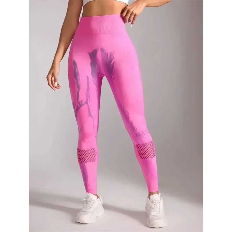 Active Pants Women Stretchy Pants Gym Tie-Dye Leggings for Women Seaml High-Waisted Hollow Out Tight-Fitting Workout Leggings Y250312787B