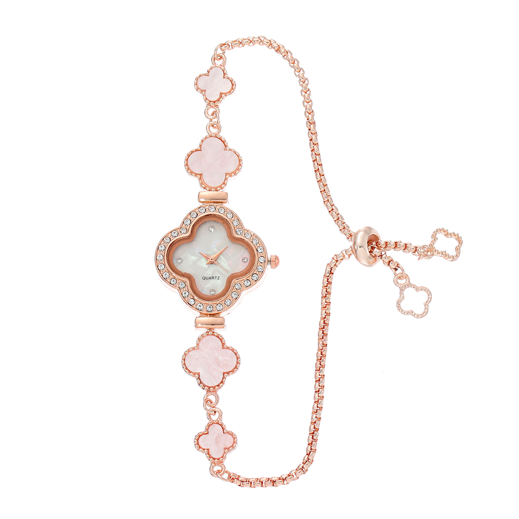Four leaf clover quartz watch temperament light luxury diamond inlaid womens watch niche flower shaped bracelet womens watch