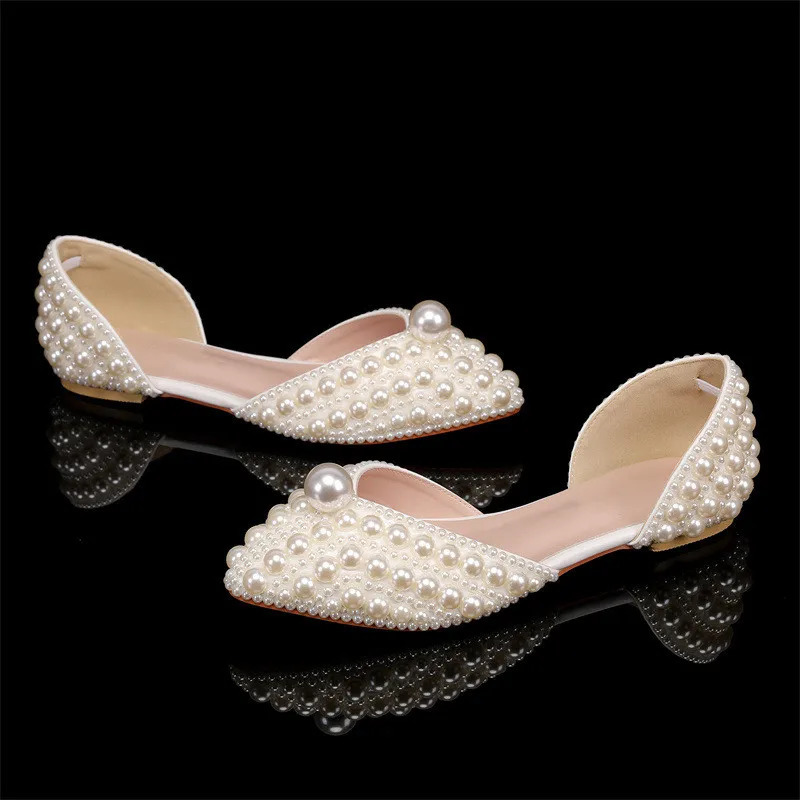 Handmade Full Pealrs Beading Women Flats Pumps Elegant Pointed toe Party Banquet for girls Fashion Wedding Bridal Shoes 250312