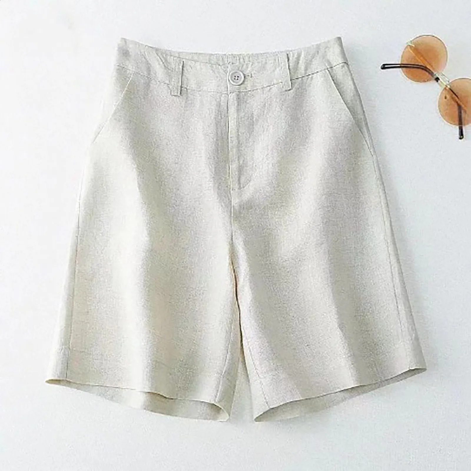 Elastic Breathable Loose Half Length Pants Womens Shorts With Pocket Shorts Sports Fashion Cotton Linen Korean Style s Botto 250313