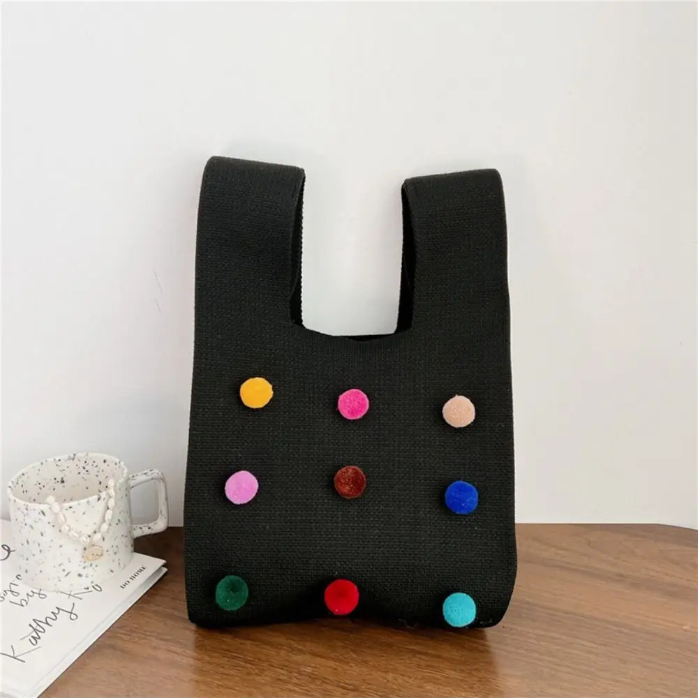 Mini Reusable Color Ball Shopping Bags Shoulder Bag Handmade Tote Bag Knit Handbag Knot Wrist Bag R250312
